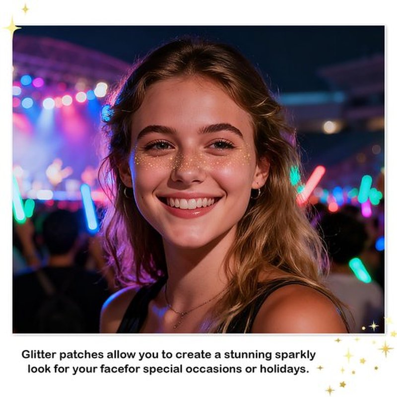 Artlunar 12Pcs Face Glitter Makeup Patches, Glitter Makeup Accessories for Women & Girls, Perfect for Music Festivals, Easter, Concerts, Parties, Halloween & Christmas.(Gold)