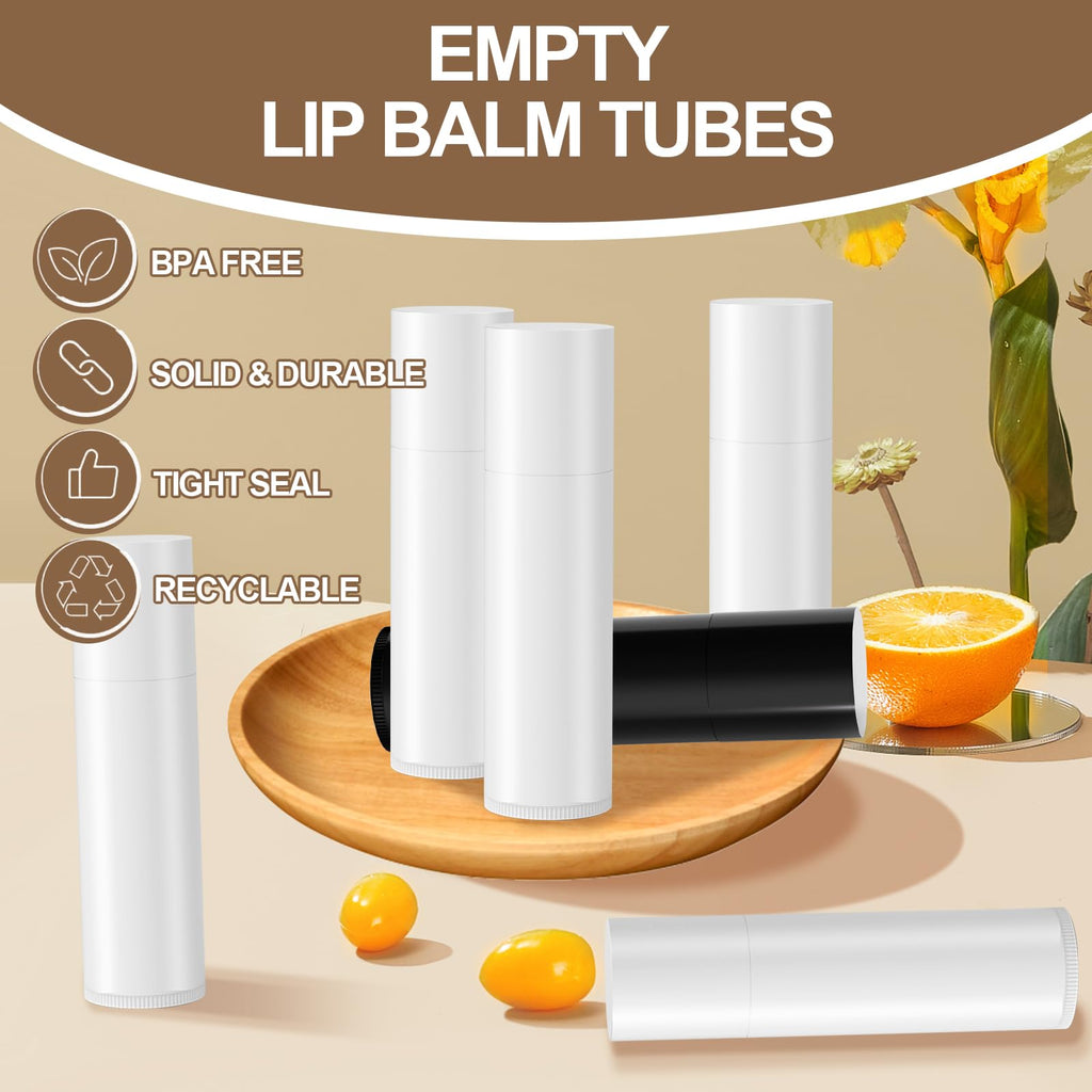 Zenihol BPA Free Empty Lip Balm Tubes Bulk, 50 Count with Leak-proof Caps (White, 50Pcs)