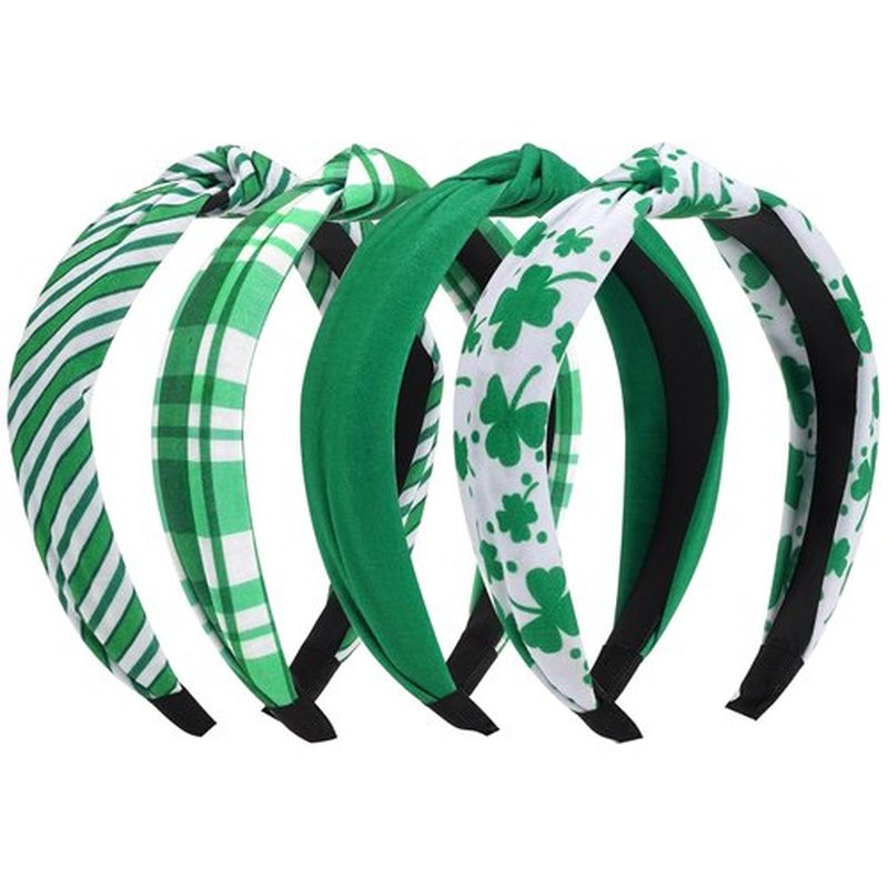 Ardorchid St.Patrick's Day Headbands Irish Green Striped Plaid Headband Lucky Leaf Shamrock Wide Knot Headband for Women Girls Gifts Hair Accessories Hair Hoop
