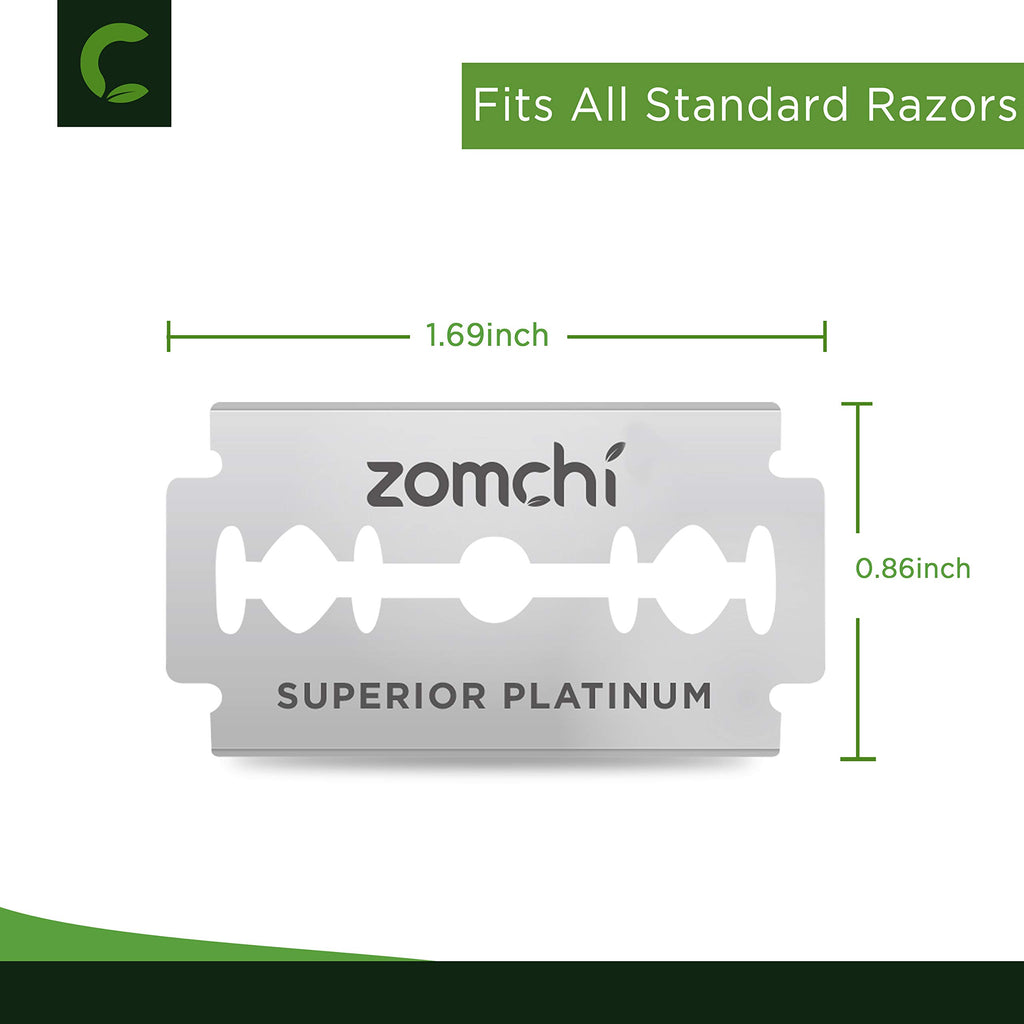 ZOMCHI Double Edge Razor Blades, 50 Count Platinum Coated Refills