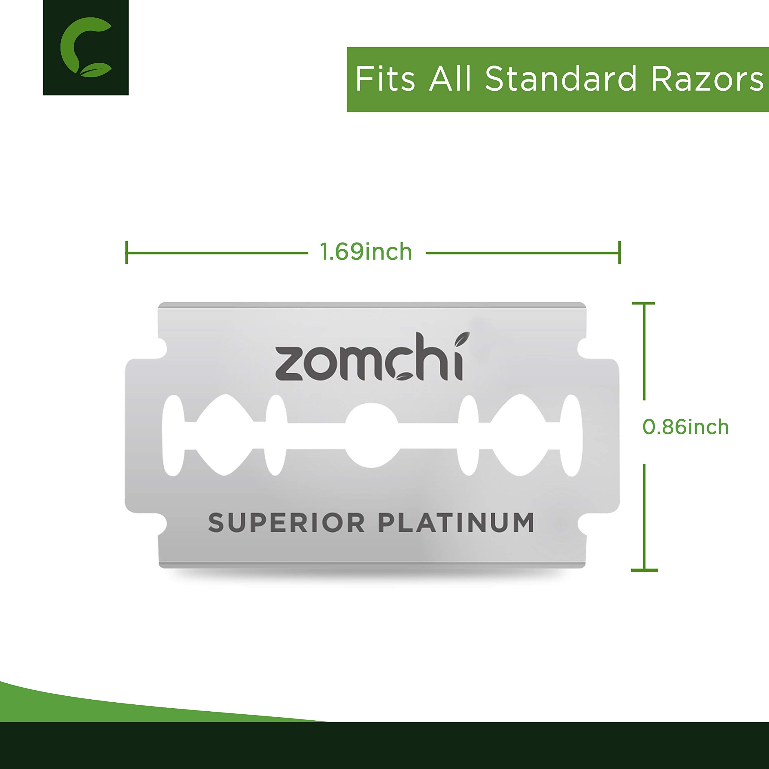 ZOMCHI Double Edge Razor Blades, 50 Count Platinum Coated Refills