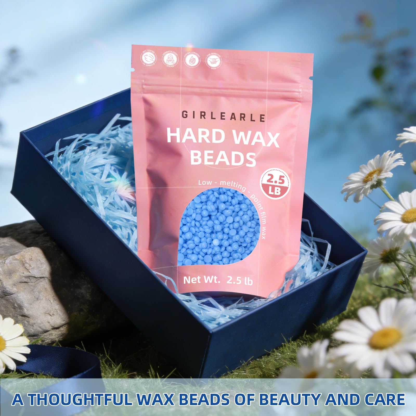 GIRLEARLE 2.5lb Wax Beads for Hair Removal, Brazilian Bikini Hard Wax for Sensitive Skin, Hard Wax beads Perfect for Full Body Eyebrow, Facial, and Underarms at Home for Women and Men (Chamomile)