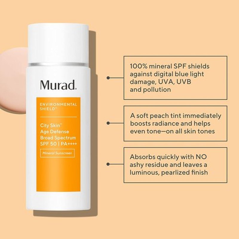 Murad Environmental Shield City Skin Age Defense SPF 50 - 100% Mineral Sunscreen with Lutein & Iron Oxides