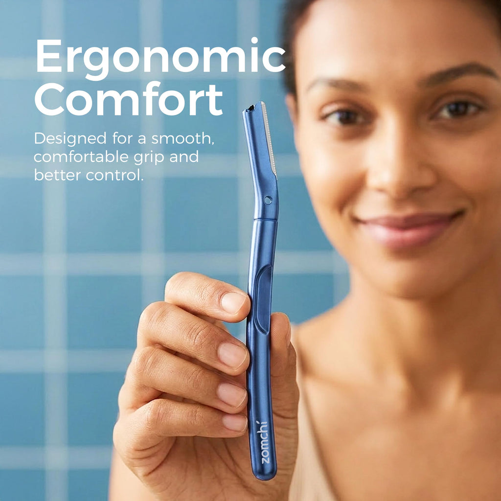 ZOMCHI Dermaplane Razor, Eyebrow Razor and Face Razors for Women & Men, Reusable Eyebrow Trimmer with 11 Blades, Eyebrow Shaver with Protective Silicone Cap - Matte Blue