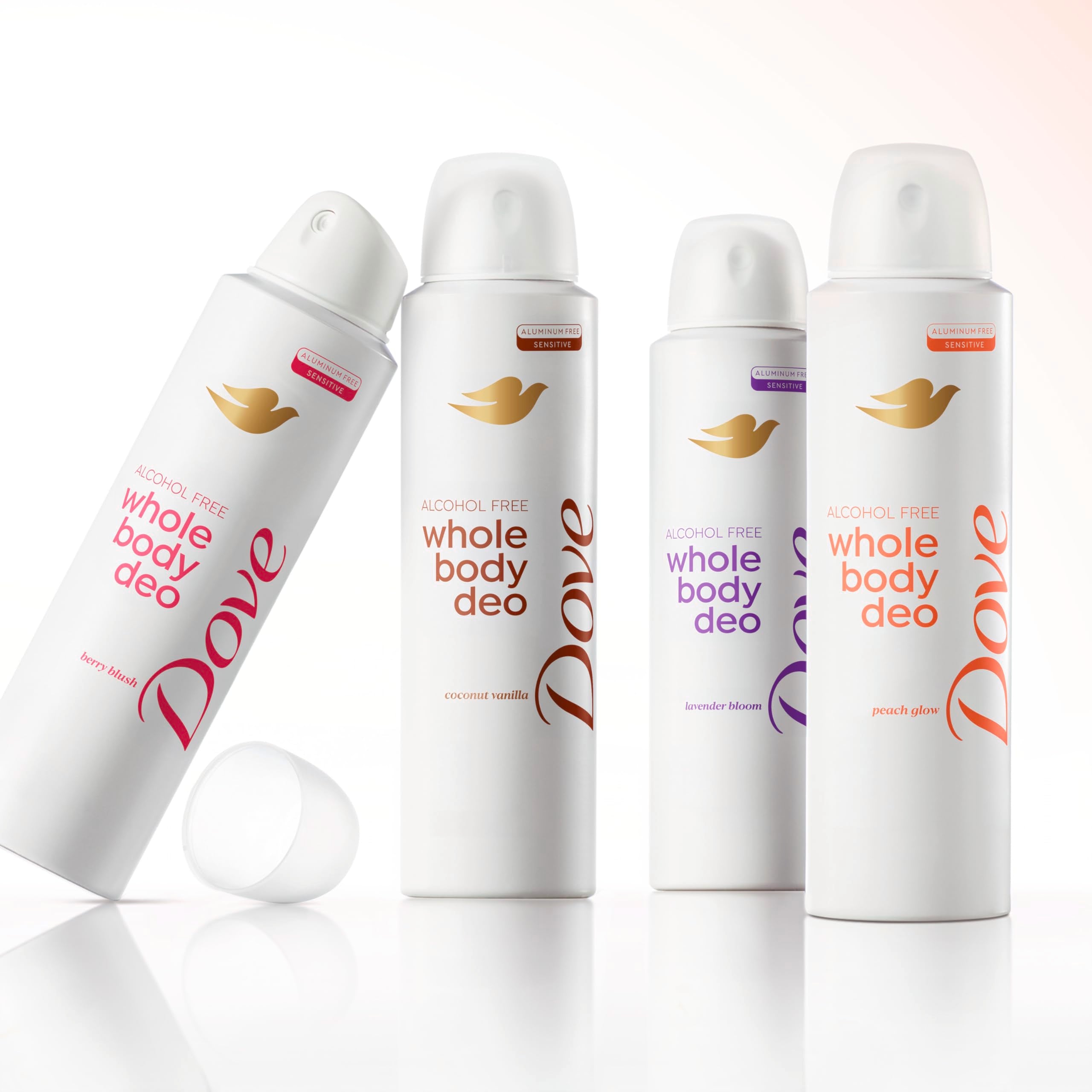 Dove Whole Body Deo Alcohol Free Deodorant Spray for Women 72-hour odor control Peach Glow 4 oz