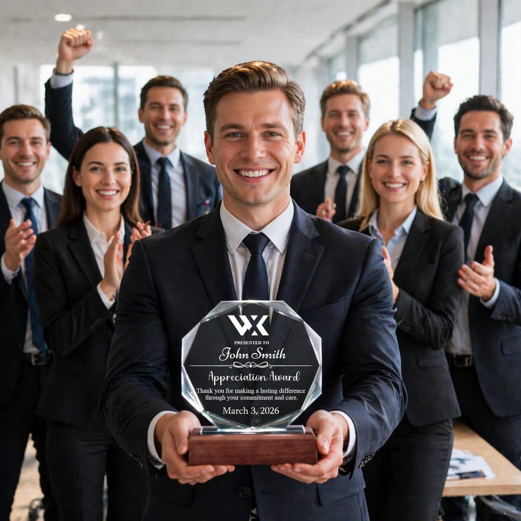 iStutzen Custom Crystal Award Trophy, Personalized Recognition Engraved Crystal Award with Logo/Name/Text for Corporate Recognition, Employee Appreciation, Years of Service, Retirement(Style-1)