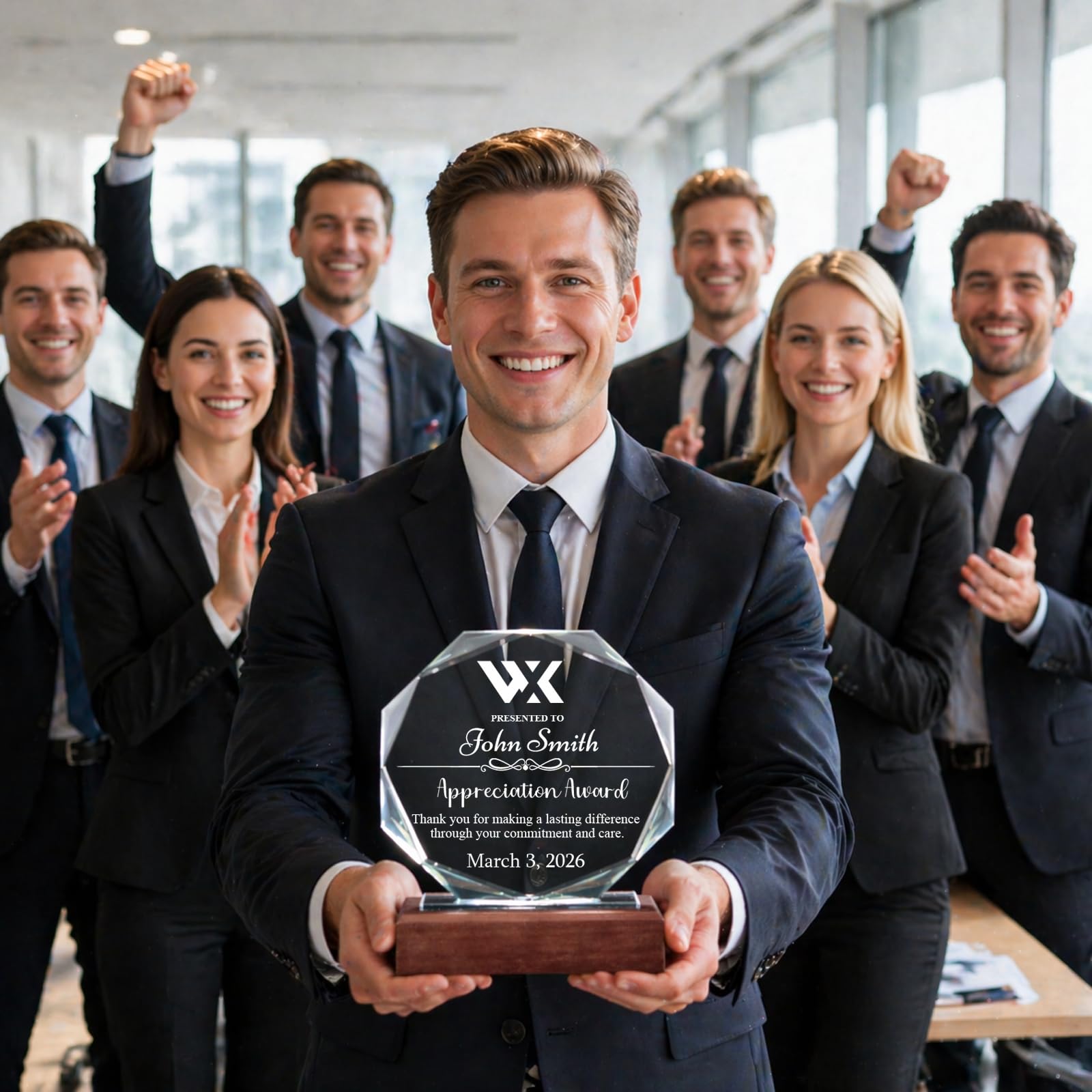 iStutzen Custom Crystal Award Trophy, Personalized Recognition Engraved Crystal Award with Logo/Name/Text for Corporate Recognition, Employee Appreciation, Years of Service, Retirement(Style-1)
