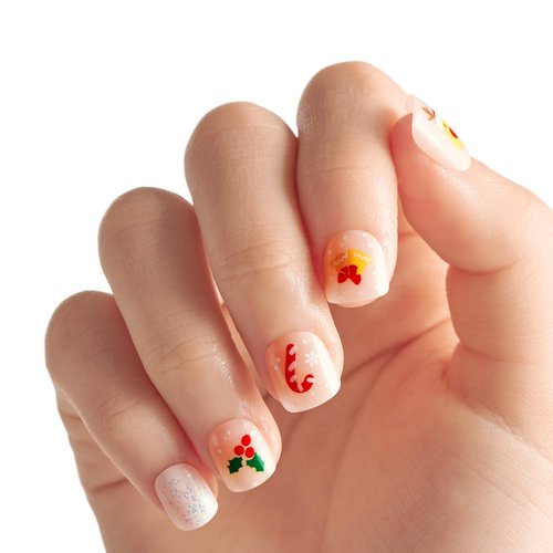 KISS imPRESS Mini Holiday Press On Nails for Kids, ‘Twinkling Lights’, Pink, Child Size, Squoval Shaped, Mess-Free, Mom Approved, Non-Toxic, Breakaway Application Tabs, Nail File, 20 Fake Nails