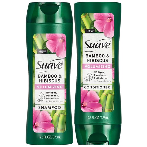 Suave Shampoo and Conditioner Set, Bamboo & Hibiscus – Volumizing Hair Products for Flat and Fine Hair, 12.6 Oz Each