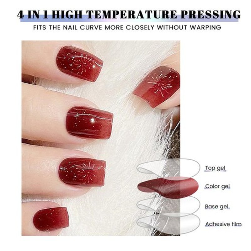 Oauee Semi Cured Gel Nail Strips | 20 Gel Nail Stickers | for Uv/Led Manicure Lamps | Salon Quality, Easy Application and Removal(Red Gradient Color)
