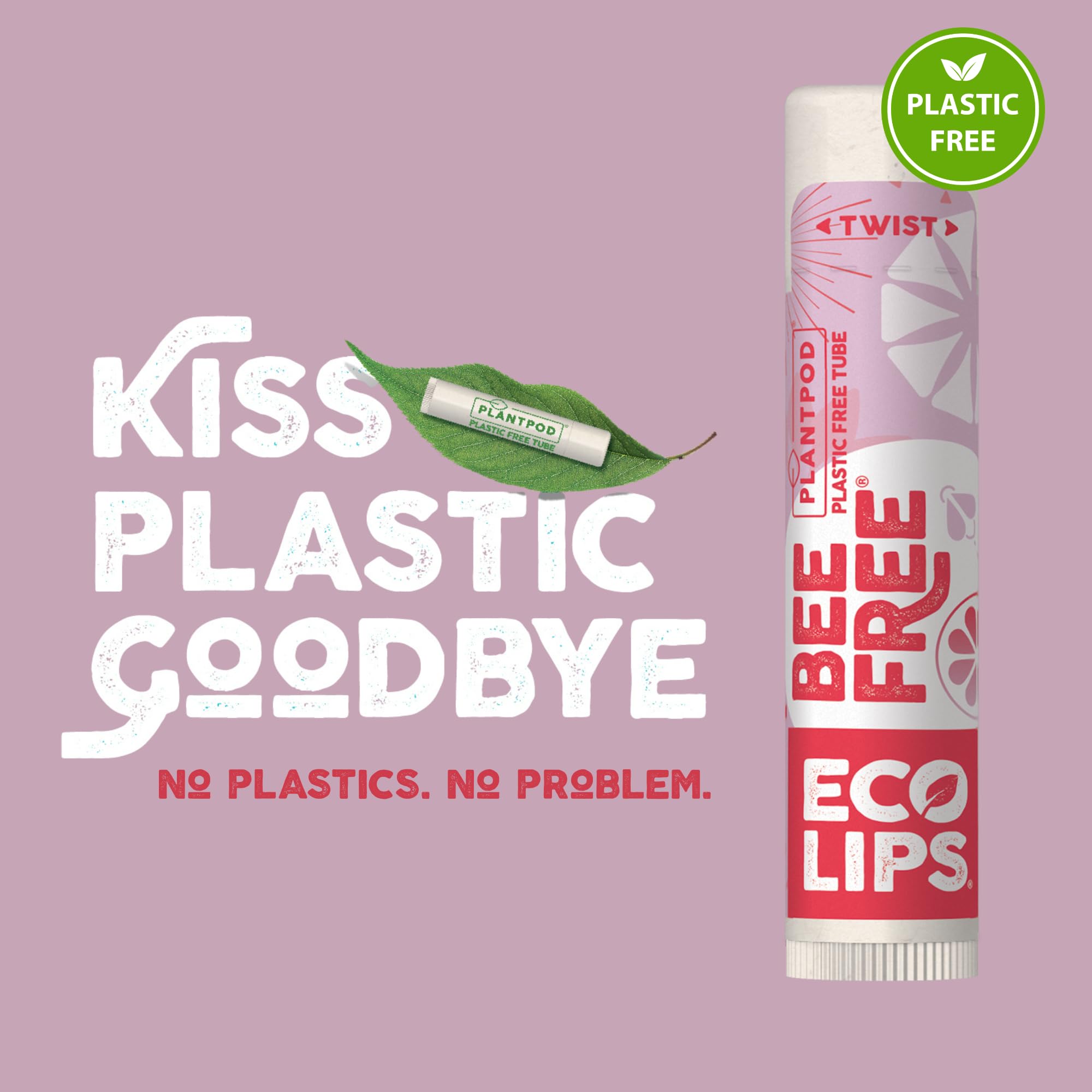 Eco Lips Vegan Superfruit Bee Free Lip Balm Includes Candelilla Wax, Organic Cocoa Butter and Coconut Oil. 100% Plastic-Free Plant Pod Packaging. 3-Pack