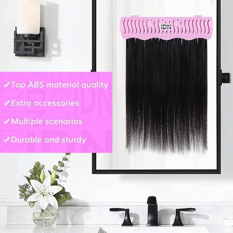 IDN BEAUTY Hair Extension Holder Stand for Styling, 4 Installation Modes With Tool, Hair Extension Holder Designed to Securely Hold Your Extensions for Washing, Styling, Packing and Storing (rose)