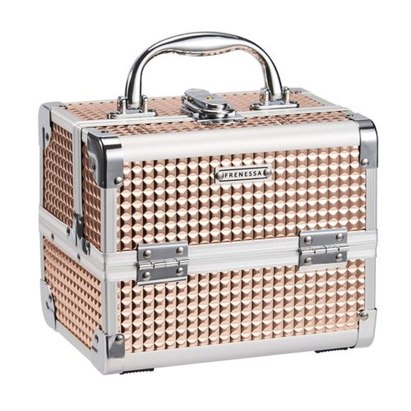 FRENESSA Makeup Case - Portable Train Case with Mirror & Lock | Rose Gold Cosmetic Organizer for Travel