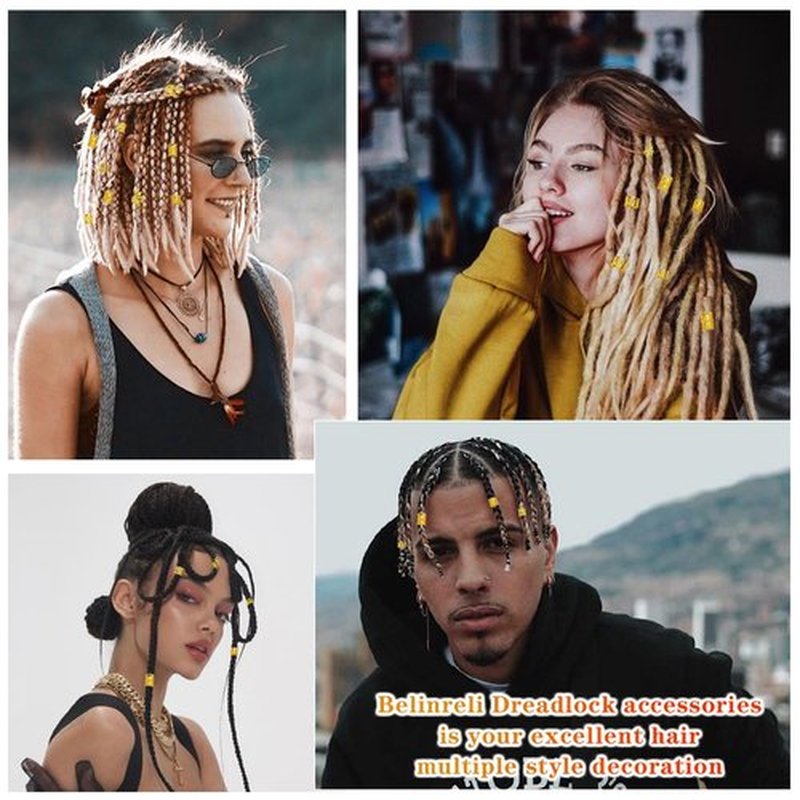 Belinreli 280 Pcs Hair Jewelry for Braids, Gold Loc Jewelry for Hairs Dreadlocks Braid Clips Accessories Metal Hair Rings for Braids Cuffs Braid Clips Decorations for Women Men Unisex