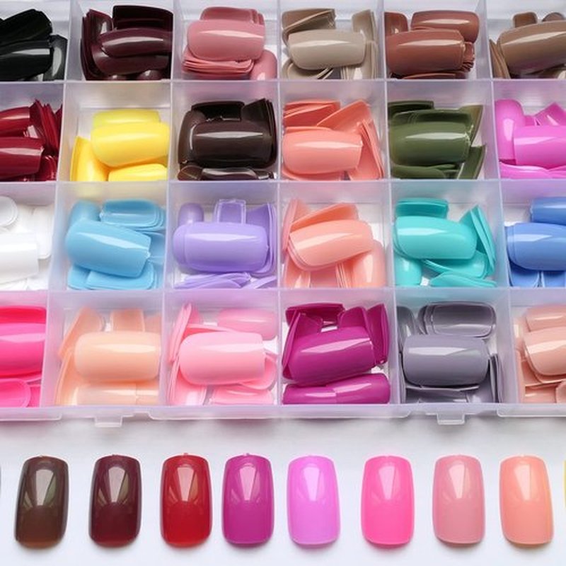 LoveOurHome 576pc Square Press on Nails Medium Fake Nails with Glue Tab, Medium Glue on Nails Press ons Nail Square Acrylic Nail Full Cover Artificial Fingernails Stick False Nail for Women Girls