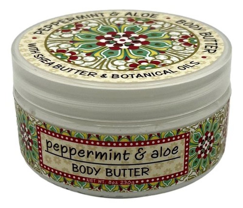Greenwich Bay Trading Company PEPPERMINT and ALOE Shea and Cocoa Butter Body Butter - From the Garden Collection - 8 Ounce Tub