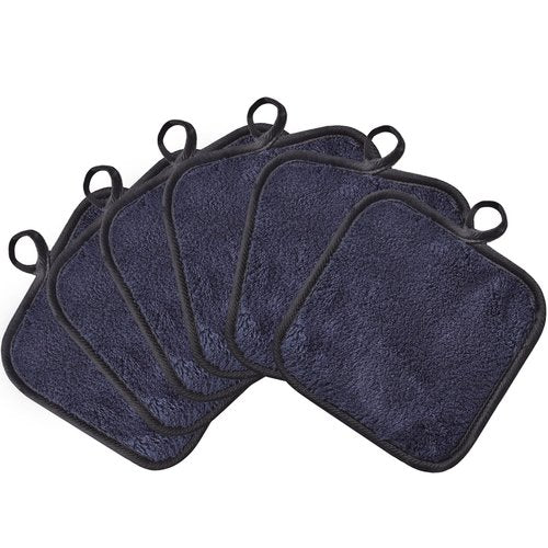 Skiennix Makeup Remover Cloths - Reusable Microfiber Cleansing Pads, 5x5 Inch, 6 Pack (Black)