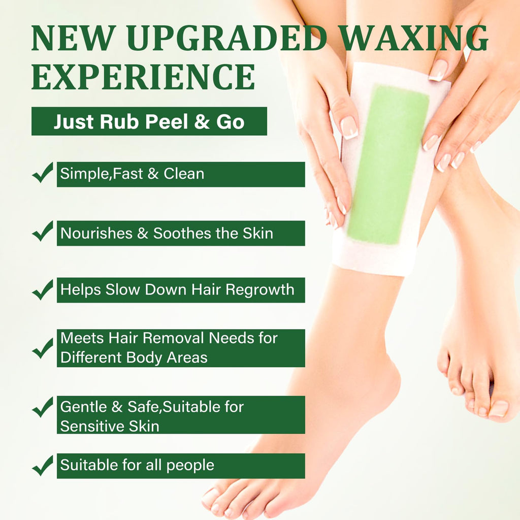 Wax Strips For Hair Removal, Waxing Kit For Women, Wax strins Hvpoalleraenic Facial Hair Removal for WomenAnd Men, Waxing Hair Removeal Kit with 80 PCS +4Calming Oil Wipes(Green, Pack of 80)