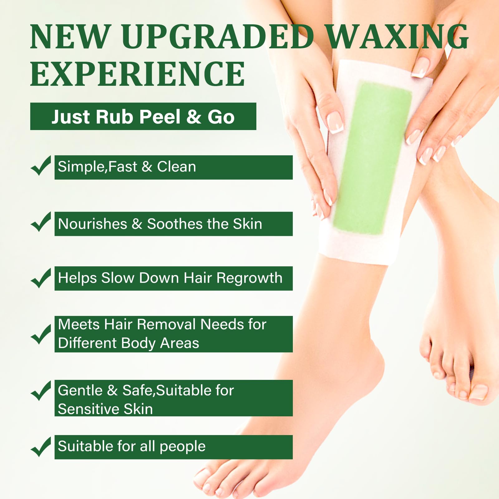 Wax Strips For Hair Removal, Waxing Kit For Women, Wax strins Hvpoalleraenic Facial Hair Removal for WomenAnd Men, Waxing Hair Removeal Kit with 80 PCS +4Calming Oil Wipes(Green, Pack of 80)