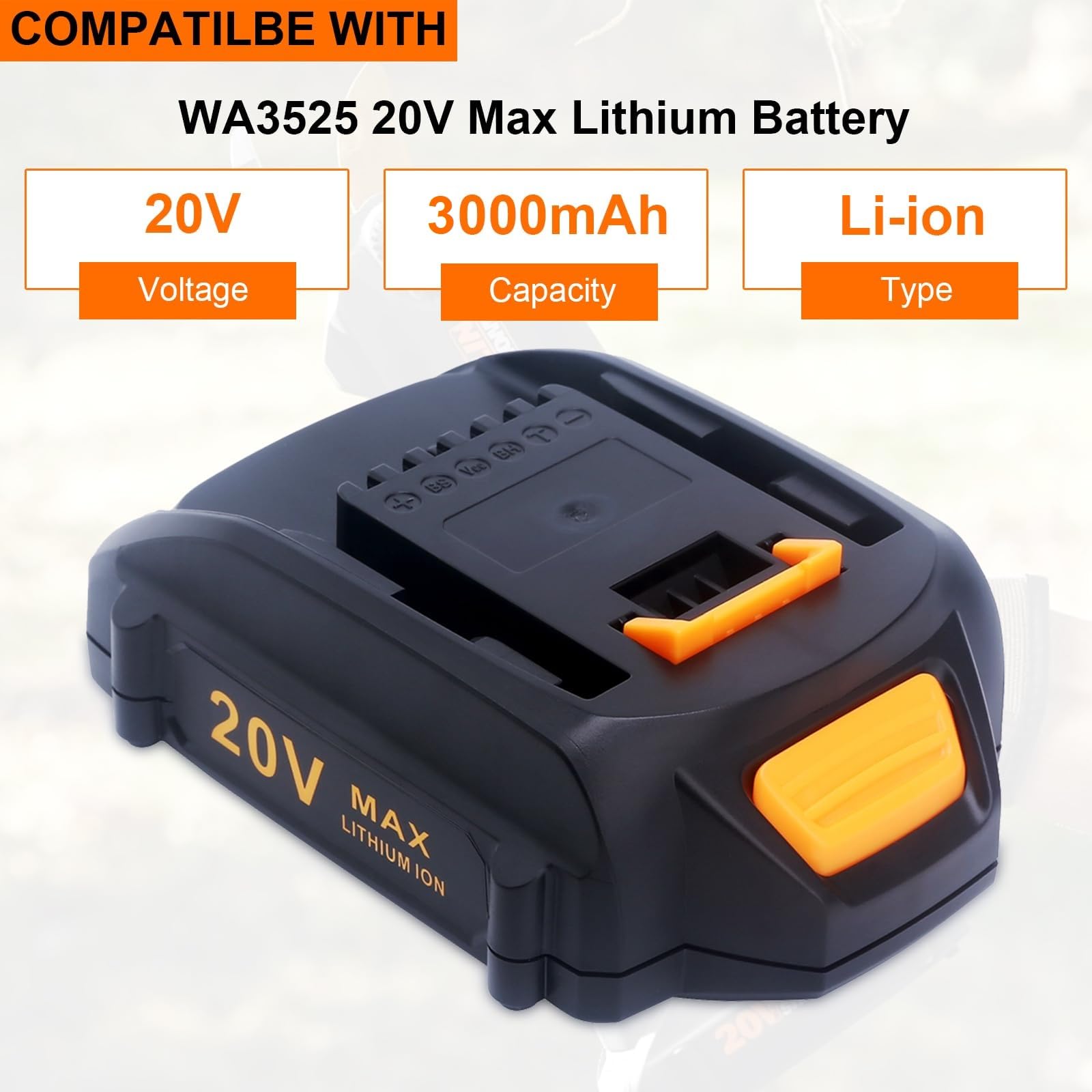 Cailingbat 2Pack Compatible with Worx Battery 20V Max 3.0Ah WA3525 WA3520 WA3575 WG151s WG155s WG251s WG255s WG540s WG545s WG891 20V Cordless Power Tools Battery Pack