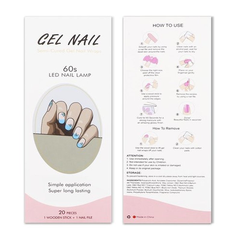 JMEOWIO Gel Nail Stickers Blue Butterfly French Tip Semi Cured Gel Nail Strips Wraps UV/LED Supplies Nails Art Design Decoration Accessories