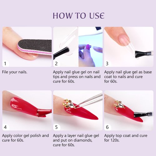 SAVILAND 4-in-1 Nail Gel Set, 2 pcs 15 ML Upgraded Glue for Fake & Press on Nails, Gel Base Strengthen and Nail Repair Treatment, Replacement for Glue.