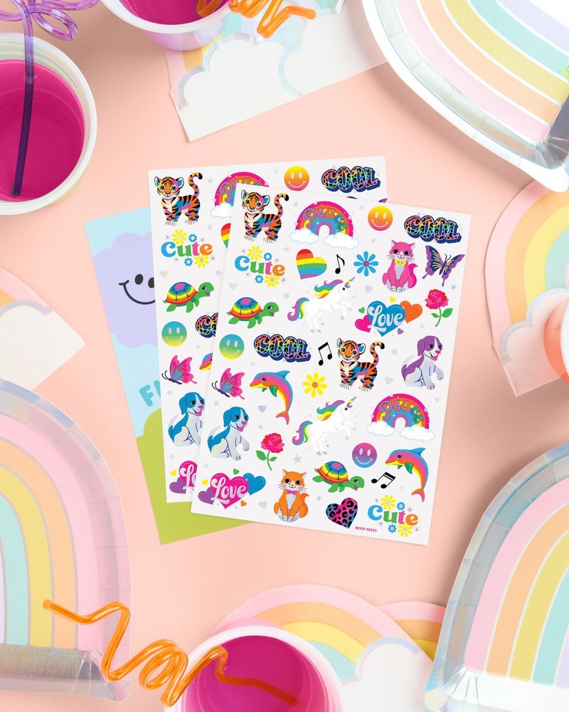 xo, Fetti Cute Neon Rainbow Animal Temporary Tattoos - 68 Iridescent Foil Pcs | Nostalgia Bright Birthday Accessory, Childhood Bachelorette Party Favor, Cute Kids Activity