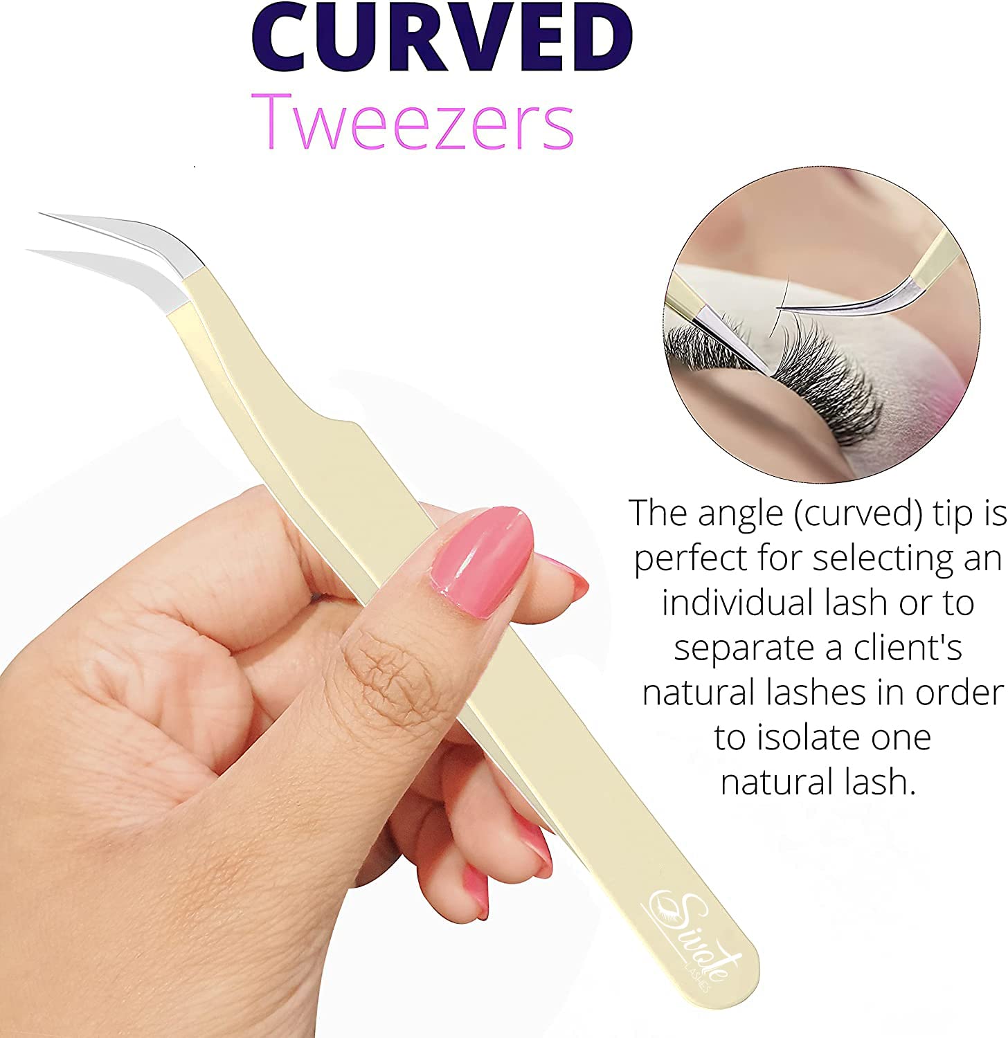 SIVOTE Lash Tweezers for Eyelash Extensions, Hand Calibrated Straight & Curved Tip, Pack of 2, Vanilla