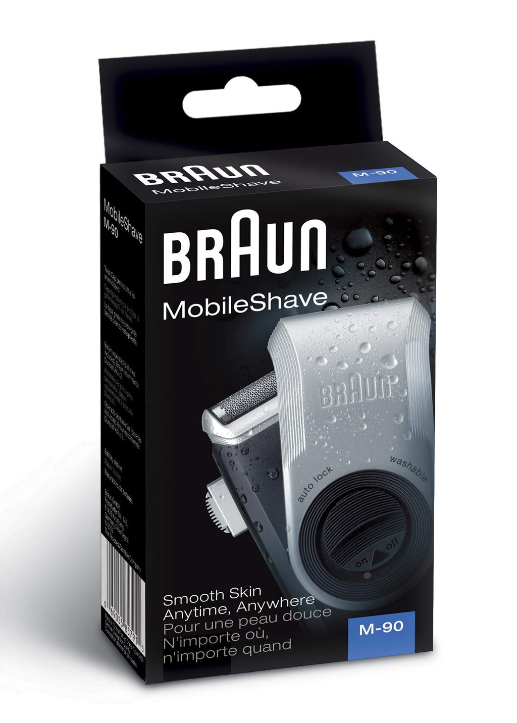 Braun MobileShave M-90 Travel Shaver Silver (Precision Trimmer, Smart Foil, Wide Floating Foil, Washable)