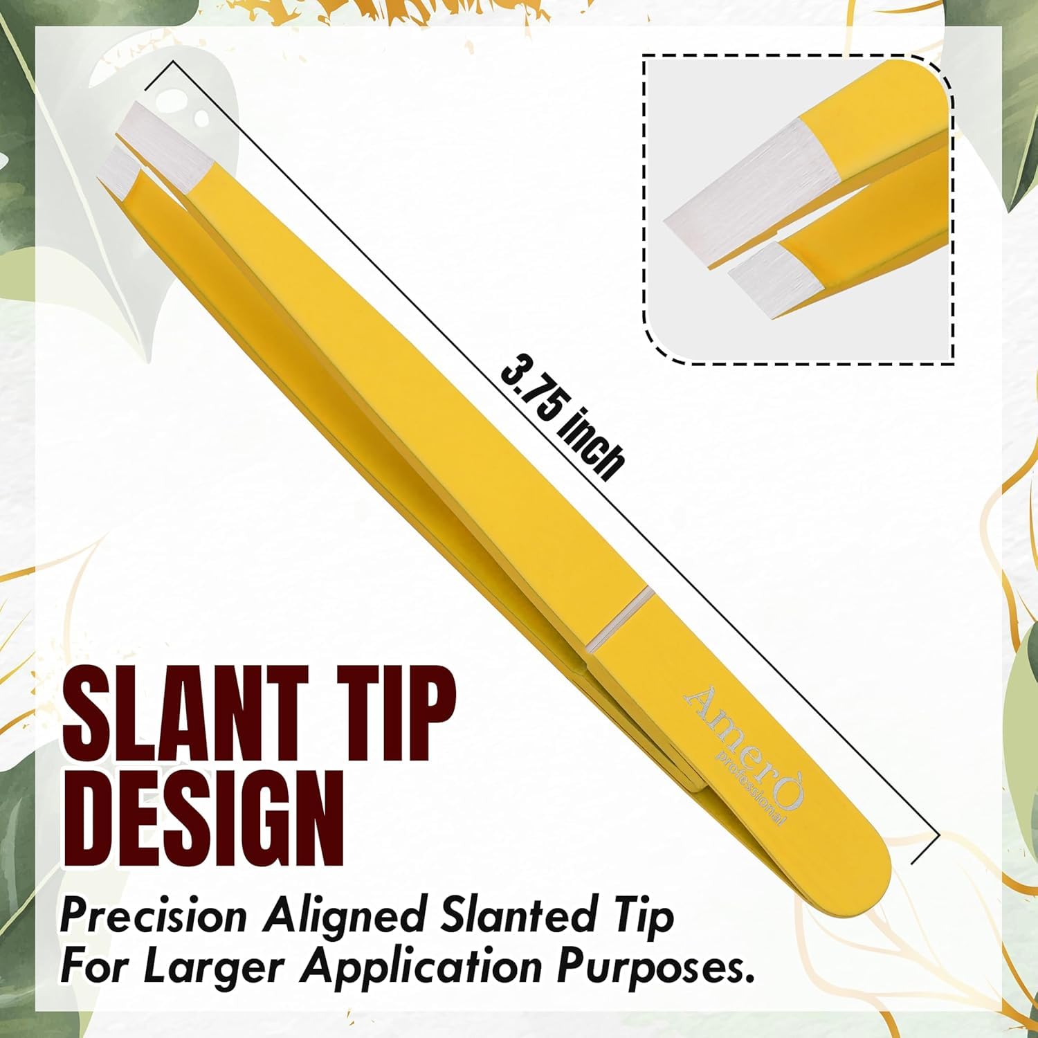 Professional Stainless Steel Eyebrow Tweezers for Women & Men – Precision Slant Tip Hair Removal Tool for Eyebrows, Facial Hair & Ingrown Hairs – Durable, Non-Slip Grip (Yellow)
