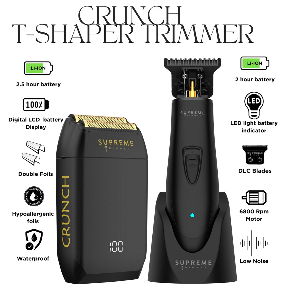 Supreme Trimmer DLC T Shaper & Crunch Lite Haircutting Kit | Barber Hair Trimmer ST5205 & STF600 Foil Shaver, Professional Beard Trimmer | Pink