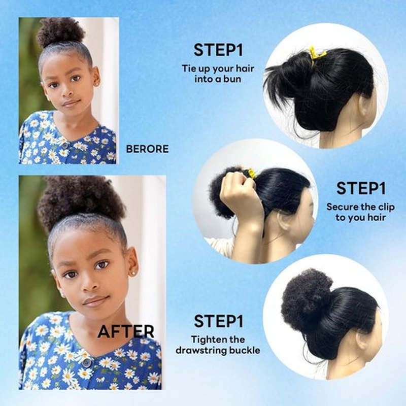 Afro Puff Human Hair Drawstring Ponytail for Black Women,Kids ,Girls,4 Inch Curly with 3 Clibs 1# Natural Black 100% Remy Human Hair Extensions Breathable Smooth Easy to Wear Hairpieces(1B# 4inch)
