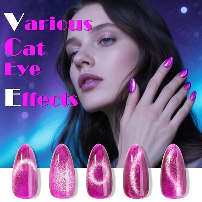 NXJ INFILILA Cat Eye Gel Nail Polish Set 4 Colors 15ML - Pink Purple Blue Green Magnetic Nail Polish, Sparkle Glitter Gel Polish Kit for LED/UV Lamp, Soak Off DIY Home Salon Manicure Gifts