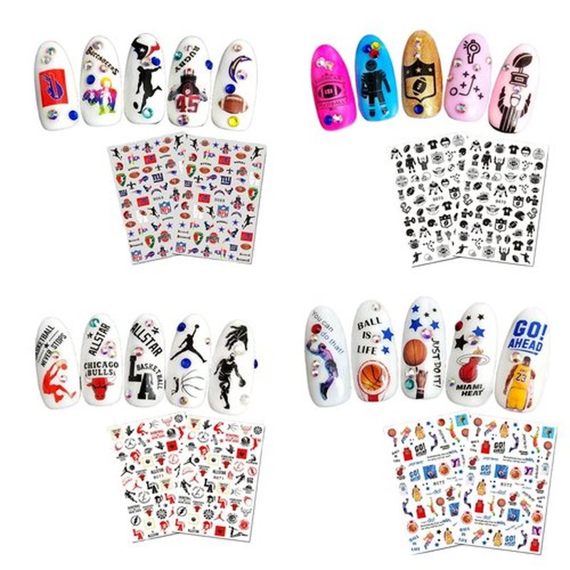 CHANGAR Football Sports Nail Art Decals - Basketball, Soccer, Cheerleading, Flag, Bowling, Rugby, Ballet - 16 Sheets