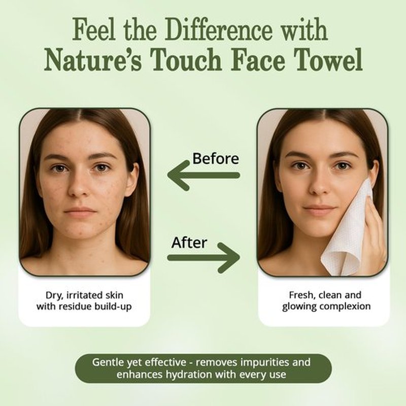 Nature’s Touch Face Towels, Biodegradable Viscose, 100% USDA Biobased, Disposable Face Towelette, Ultra Soft, Vegan, OEKO-TEX Certified, Travel, Skincare, Beauty Routine Use, 10"x12", Pack of 1, 50 Ct