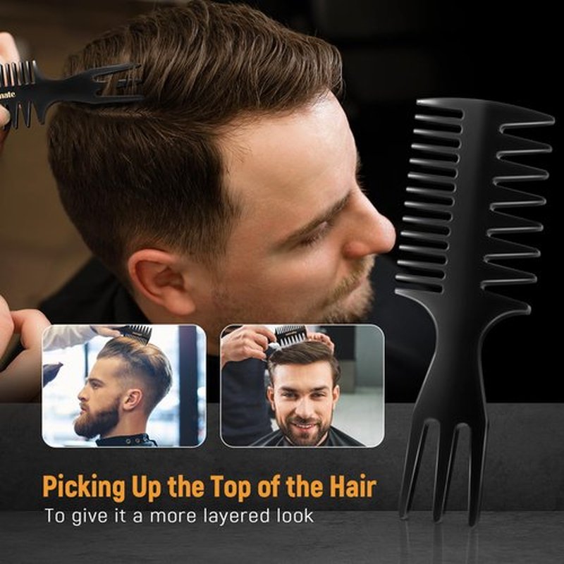3Pcs Hair Styling Combs Set for Men, Black Barber Wide Tooth Texture Comb for Quiff, Pompadour, Slick Back, Fauxhawk, Undercut