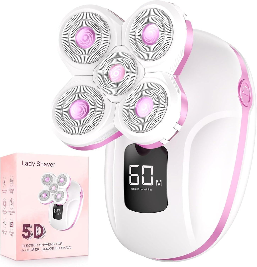 Electric Razors for Women Legs, Rechargeable Rotary Painless Shaver for Legs Bikini Facial Hair Removal,
