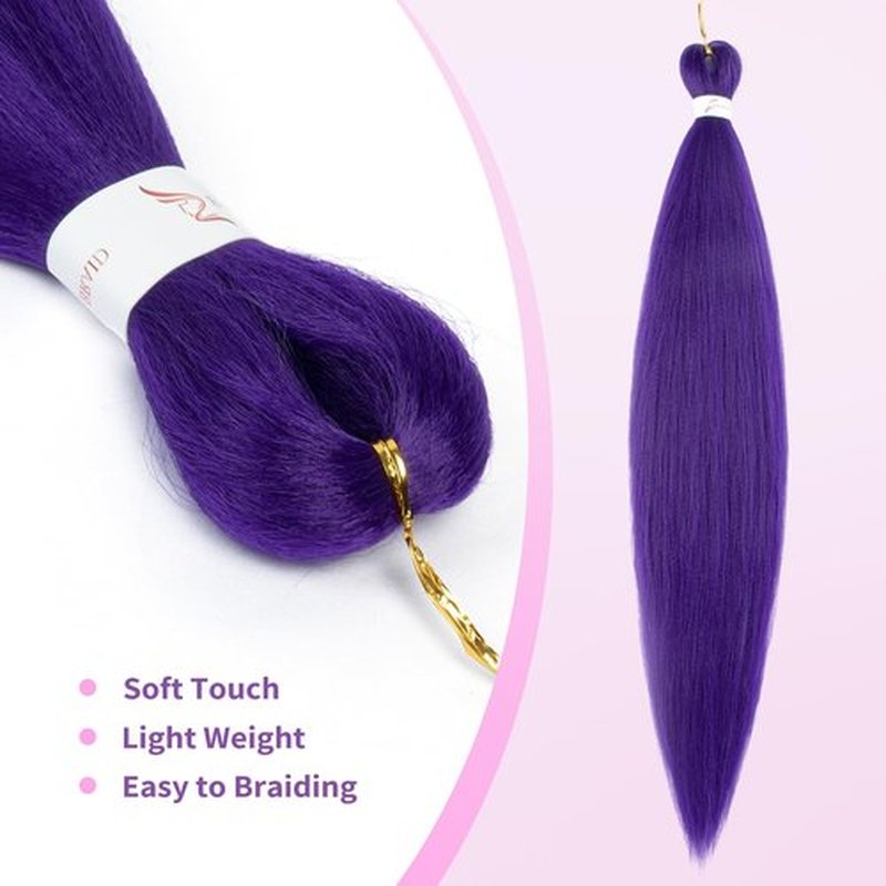 Purple Braiding Hair 26 Inch 4 Packs Pre Stretched Braiding Hair Extension For Braids Hot Water Setting Yaki Synthetic Crochet Braiding Hair