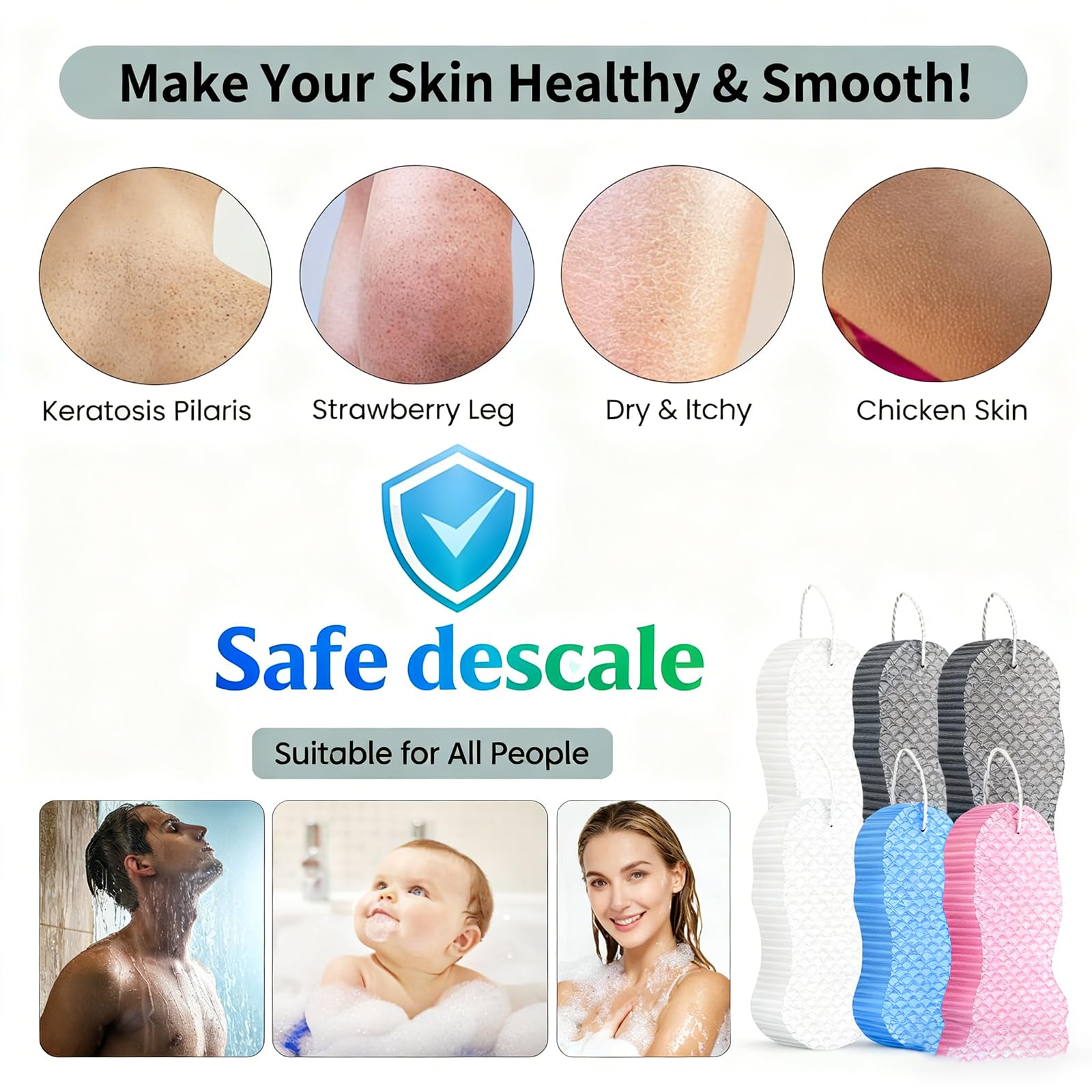 Magic Exfoliating Bath Sponge, 3D Super Soft Exfoliate Body Scrubber, Reusable Handheld Shower Brush Remover Dead Skin for Adults Women Men Cleansing Skin No Silicone Net Sponge (Grey)