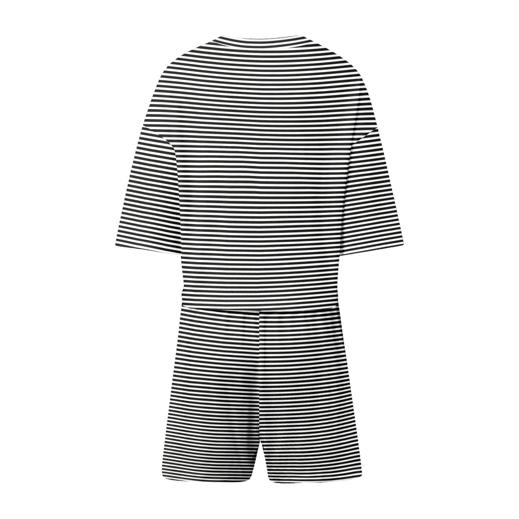 Loinjsnktng Pajamas Shorts Sets For Women Split Short Pjs Set Soft Striped Pajama Tops Elastic Waist Shorts Lounge Sleepwear