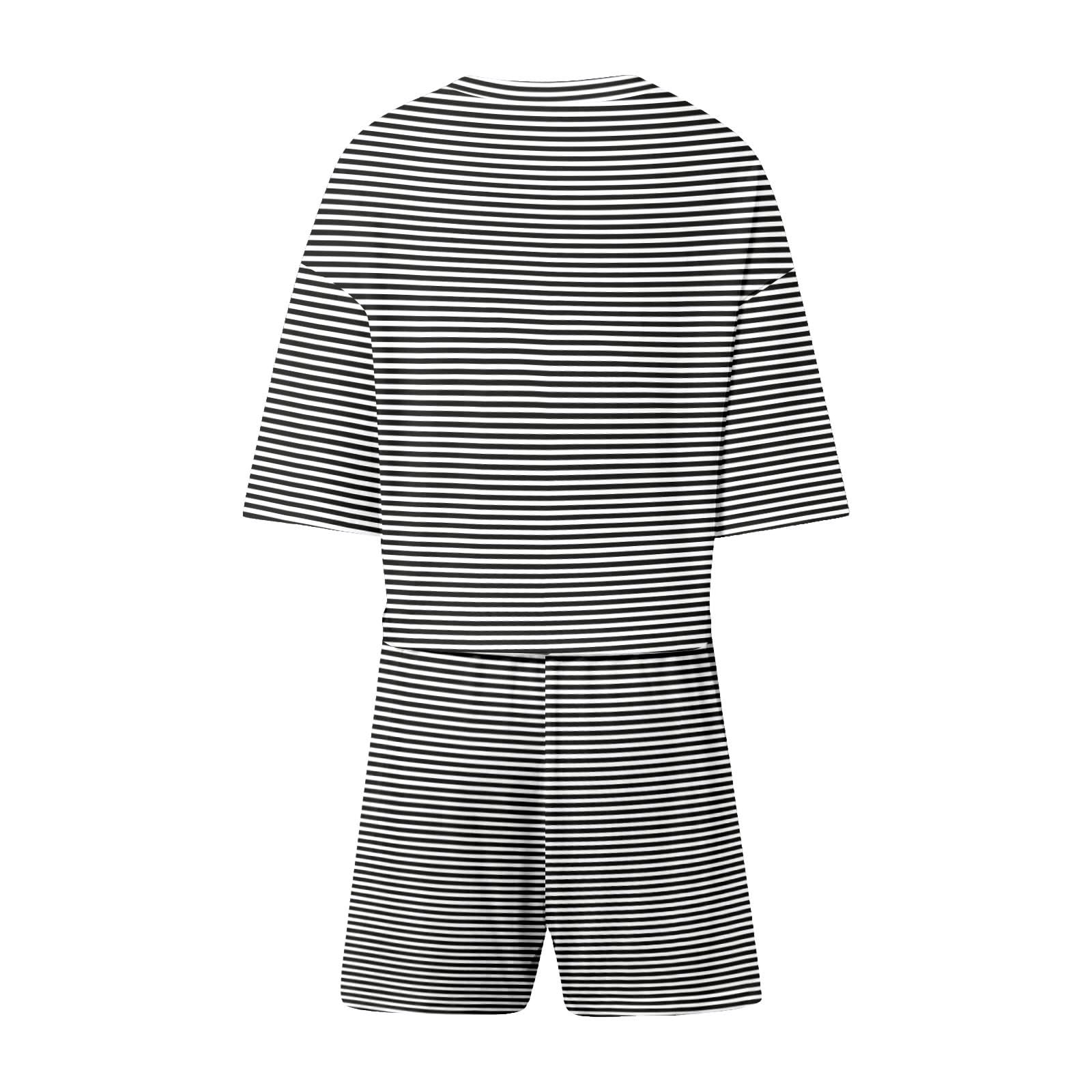 Loinjsnktng Pajamas Shorts Sets For Women Split Short Pjs Set Soft Striped Pajama Tops Elastic Waist Shorts Lounge Sleepwear