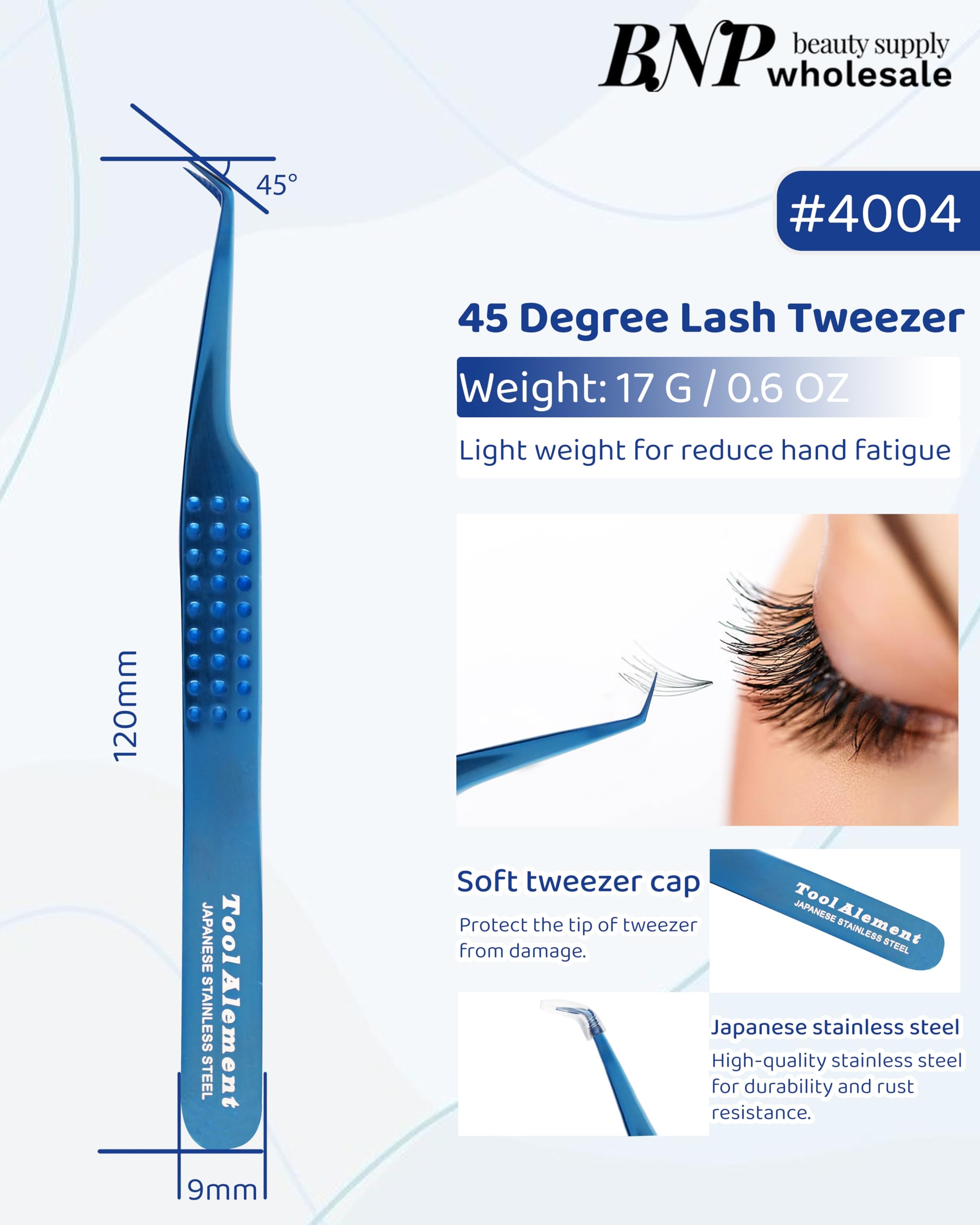 Tool Alement Japan Eyelash Tweezer,Stainless Steel Plasma Coating 12cm 45 Degree Angle Eyelash Extension Tweezers BL-JP12-4004