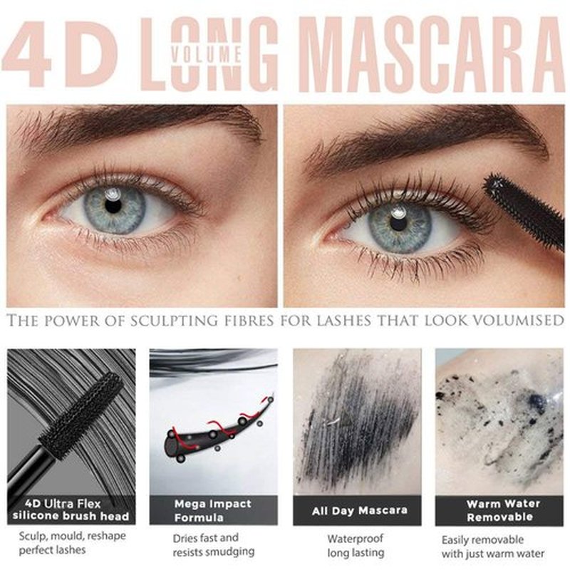 Skiennix 4D Silk Fiber Lash Mascara - Waterproof, Volume & Length, Smudge-Proof, 2 Pack