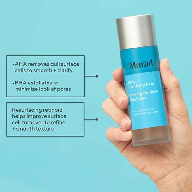 Murad Daily Clarifying Peel - AHA/BHA Exfoliating Liquid with Retinoid & Salicylic Acid for Smooth, Hydrated Skin - 3.2 Fl Oz