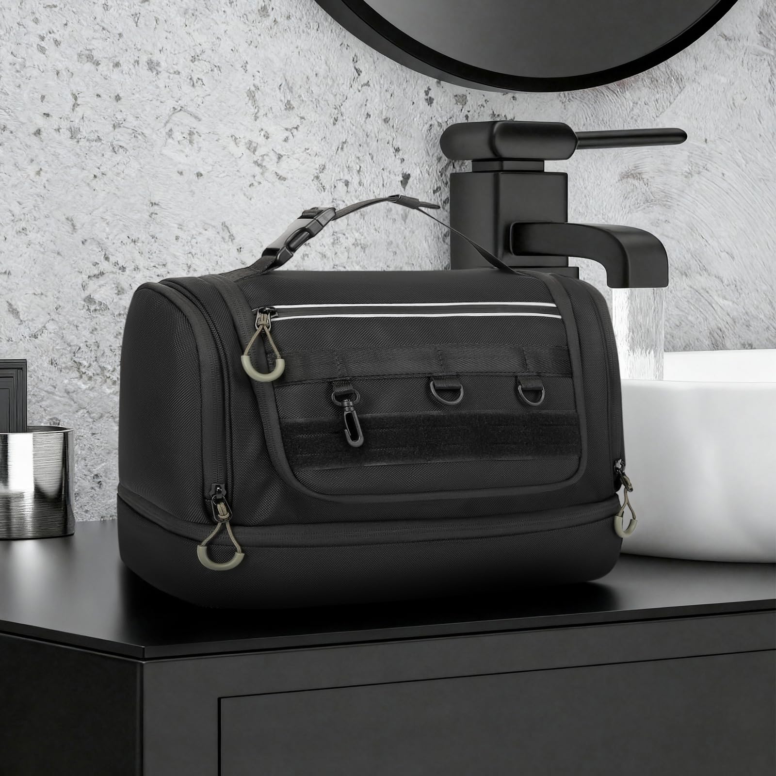 TANGCORLE Toiletry Bag for Men, Handing Travel Toiletry Organizer Protable Water Ressistant Bathroom Shaving Bags for Toiletry Accessories, Travel Essentials, Black(Empty Bag)