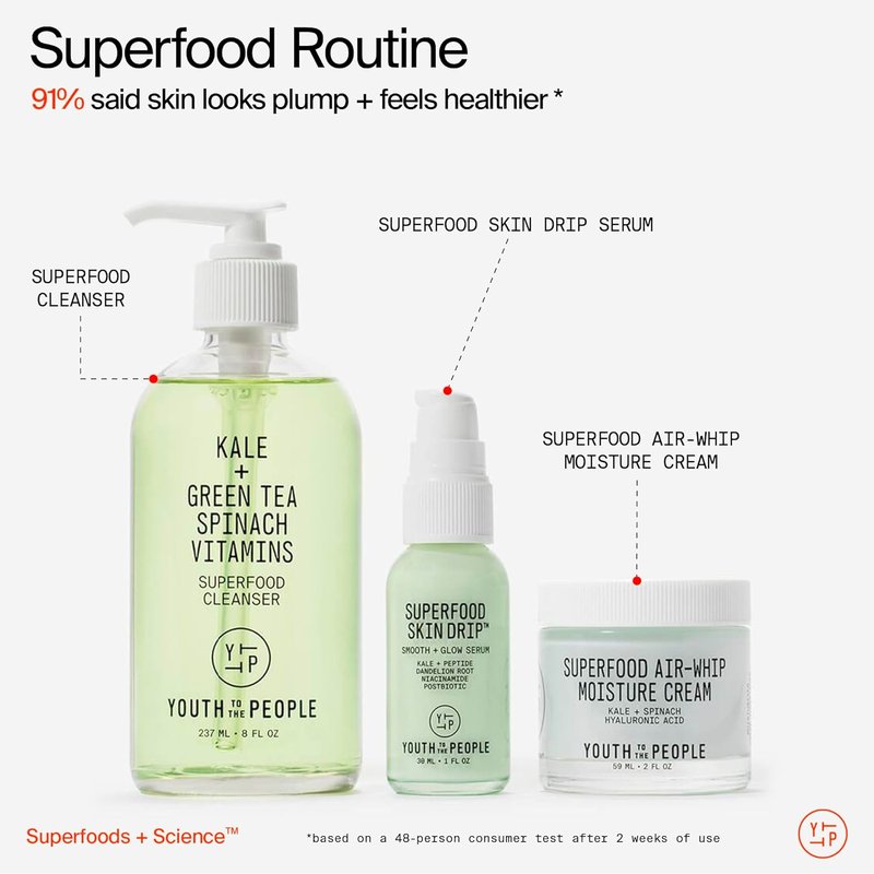 Youth To The People Superfood Skin Drip Face Serum - Strengthens Skin Barrier & Evens Tone, 1 fl oz | Vegan Formula with 5% Niacinamide, Kale & Peptides