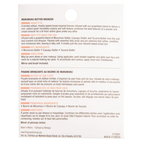 Physicians Formula Murumuru Bread & Butter Bronzer Baked, Moisturizing, Silky All-Day Glow, Dermatologist Tested, Hypoallergenic, Vegan & Cruelty-Free