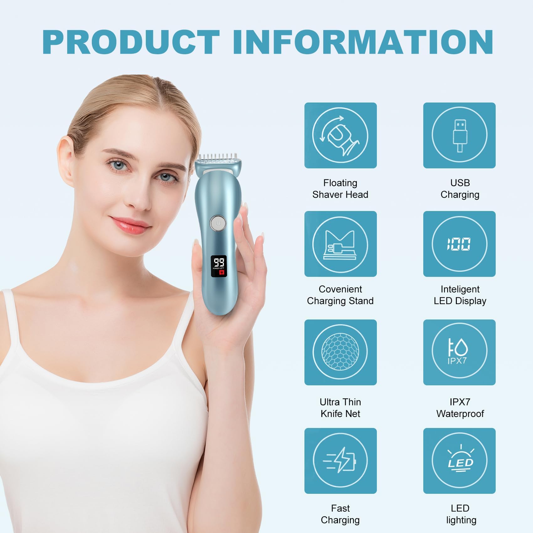 Epilators Hair Removal for Women, Electric Shaver & Bikini Trimmer for Legs & Underarm, Rechargeable Wet Dry Use Painless Hair Removal with Detachable Head