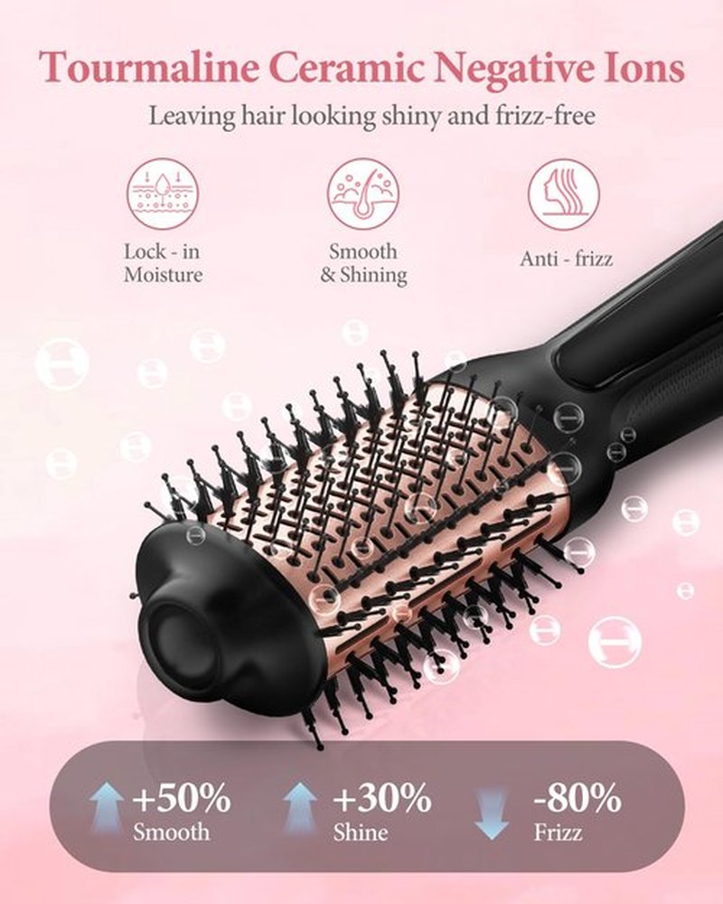 Dual Voltage Hair Dryer Brush with European Plug,Travel Blow Dryer Brush for Blowout Look, One-Step Hot Air Brush Volumizer,Smoothing,125V/220V