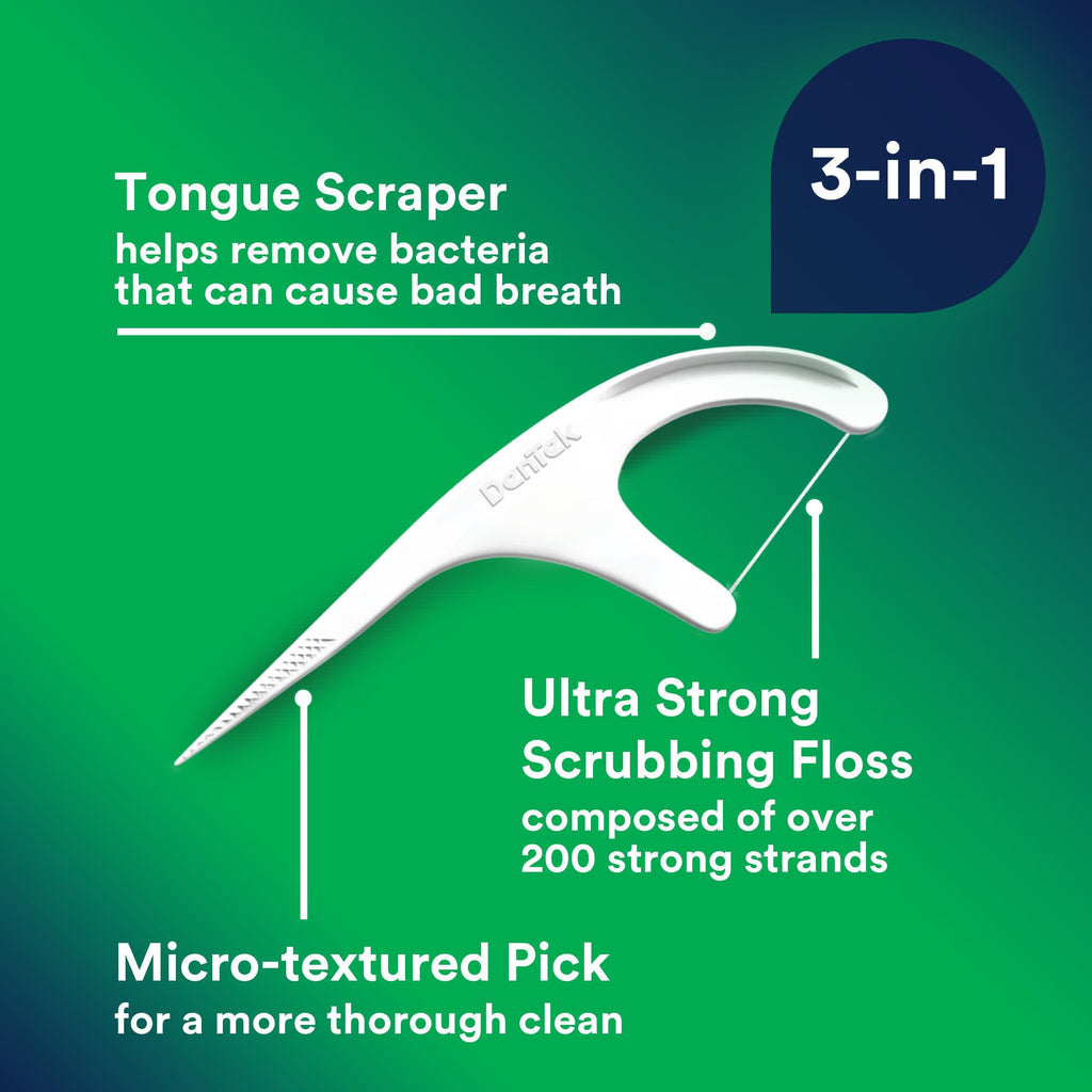 DenTek Advanced Clean Floss Picks with No Break & No Shred Dental Floss, Plaque Remover, 20 Count, Pack of 6